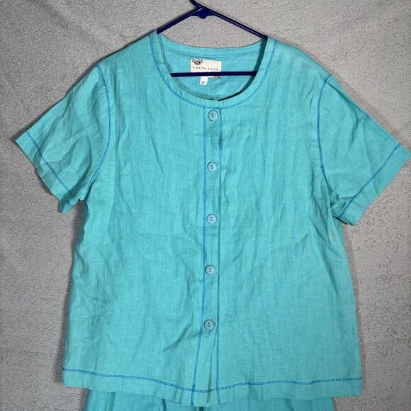 Earth Song Skirt Set Womens Size 12 Teal Linen Blend Gauze Boho Hippie Lagenlook - Picture 2 of 16